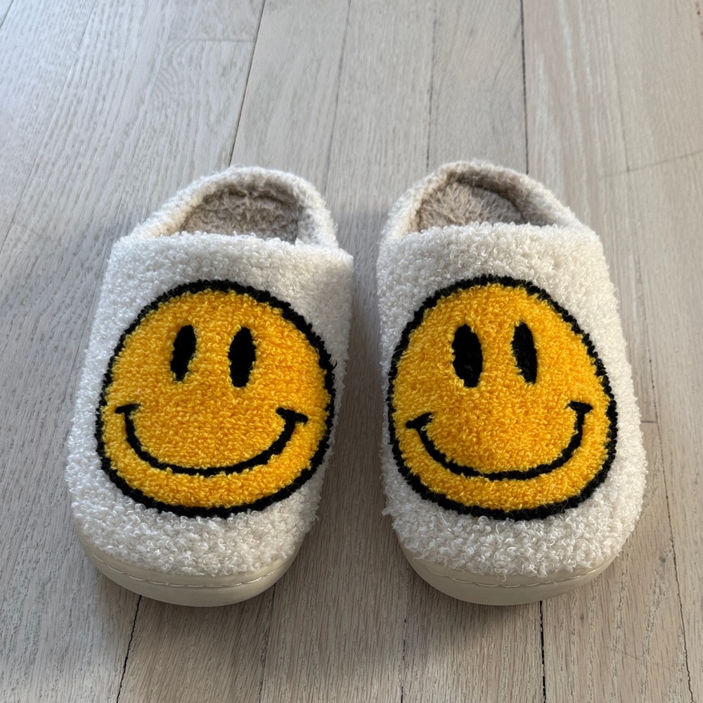 Cozy White Slippers with Smiley Face